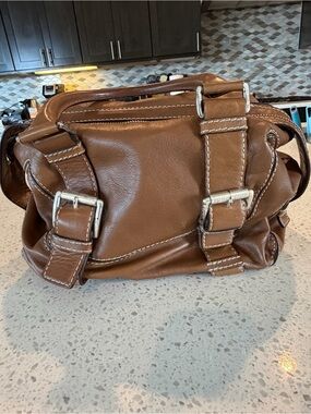 Michael Kors Brown Leather Satchel with Silver Hardware